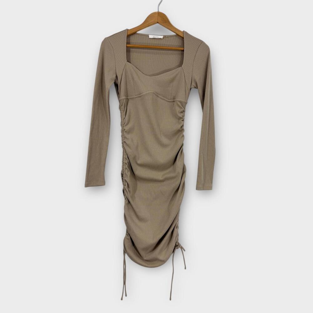Idem Ditto Women’s Size Medium Brown Beige Ribbed Sweetheart Drawstring Dress